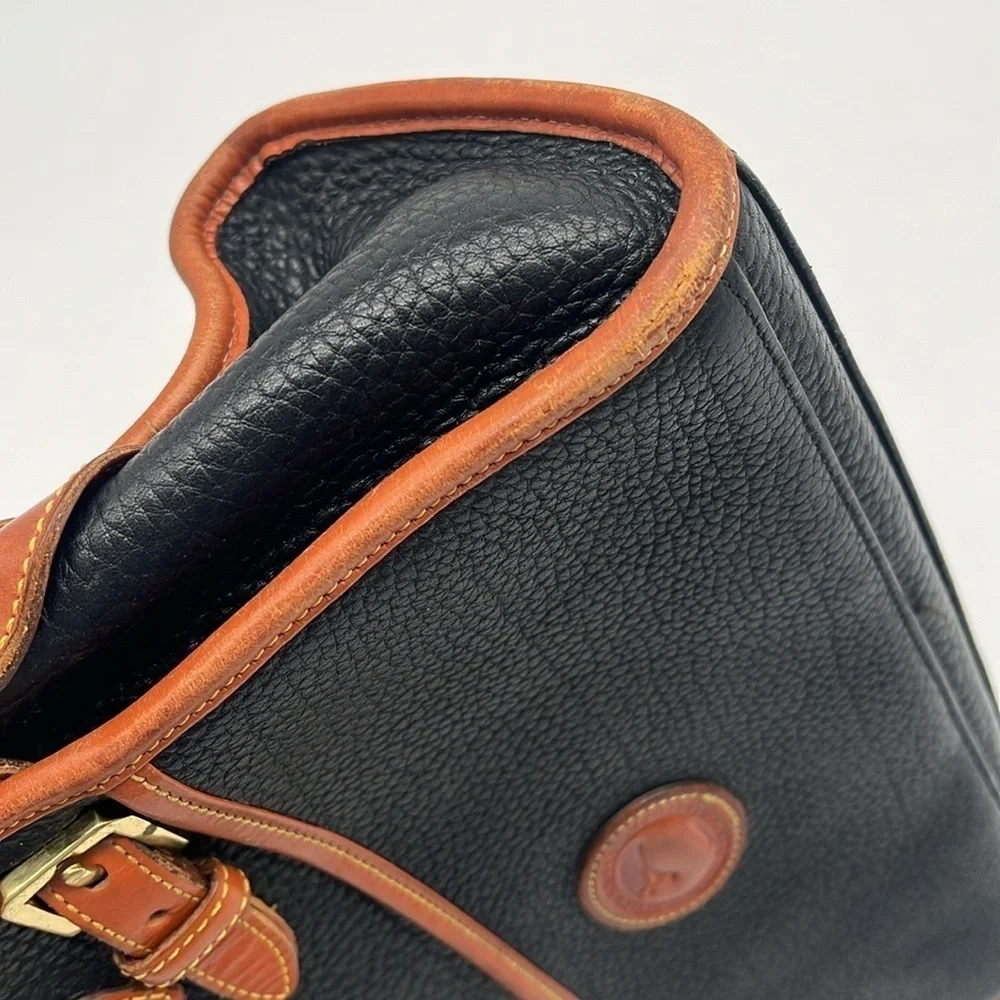 Vintage Dooney & Bourke Navy Double Buckle Leather Double Handle Satchel BLEMISH